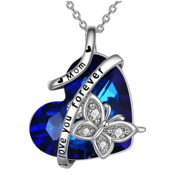 Ocean Heart Love you Forever Mom Pendant with chain - Picture 1 of 4